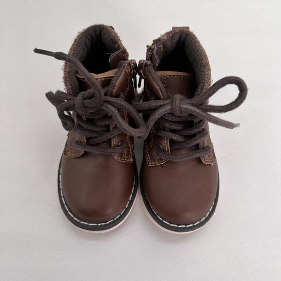 London Fog Boots Toddler Boys Size 5 Brown Faux Leather Lace Up Casual Fall - Picture 2 of 11